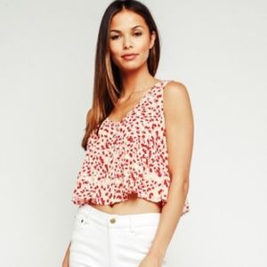 Red Floral Crop Tank